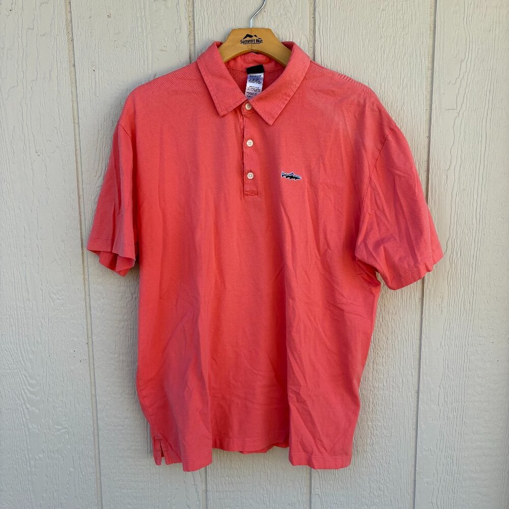 Patagonia Trout Fitz Roy Polo Shirt Men's Large Coral Outdoor Summer Gorpcore